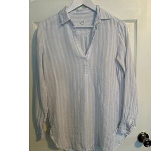Gap Womens 100% Linen Long Sleeve Shirt White/ Light Blue Size Small